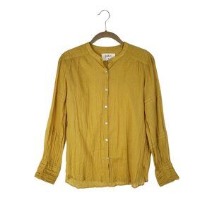 ba&sh Samy Cotton Voile Button Up Top Mustard Ocre Peasant Blouse Size 0/US 4